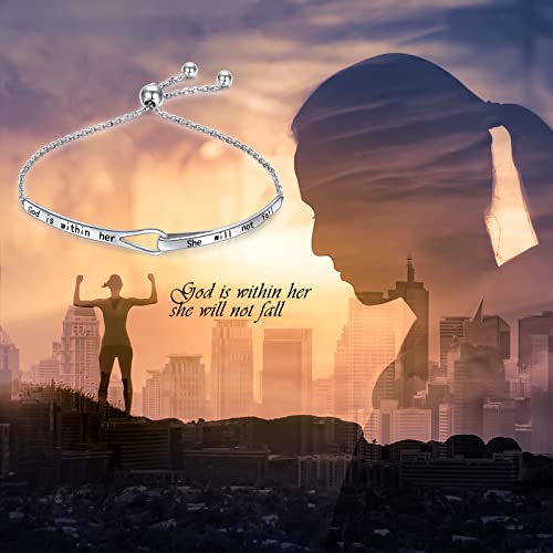 Sterling Silver Engraved Inspirational Adjustable Infinity Bracelet Graduation Gift for Mother Sister Best Friend Jewelry for Women - style: God is Within Her She Will Not Fall