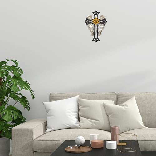 Angel Wings Cross with Flower - Decorative Resin Wall Cross Crucifix Plaque