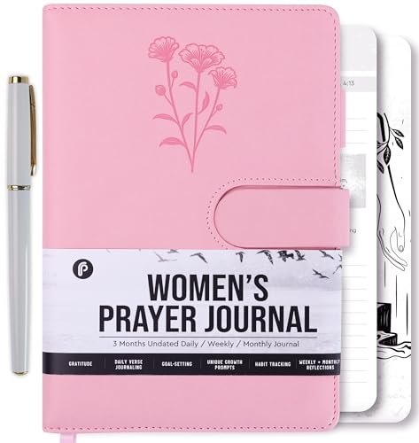 Prazoli Prayer Journal for Women - Daily Devotional Journaling Book for Woman, Religious Baptism & Christian Gifts & Bible Study Supplies for Church Note Taking, Devotional Notebook Accessories - color: Women's Pink Flower