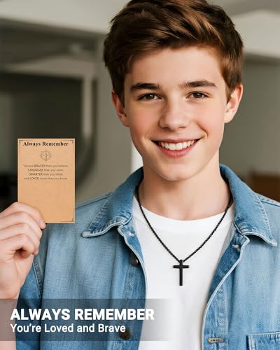 UNGENT THEM Be Strong in Faith, 20 Inch Cross Necklace for Men Teen Boys - style: Always Remember