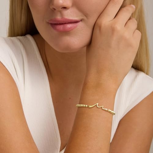 Beaded Bracelets for Women 14K Silver Gold Plated Stretch Handmade Ball Bracelets Cute Charm Bracelet Dainty Stackable Cross Heart Bow Wave CZ Circle Trendy Jewelry Easter Gifts - color: Gold-2