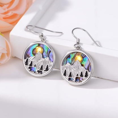 Mountain Mustard Seed Earrings for Women 925 Sterling Silver Lotus/Cross Dangle Drop Earring Christian Jewelry Outdoor Birthday Graduation Gifts - style: Mountain-Abalone
