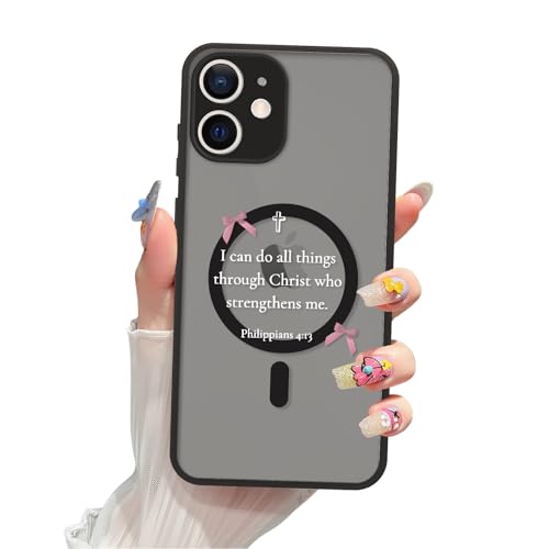 Magnetic Bible Verse Phone Case for iPhone 11 6.1",Compatible with MagSafe,Jesus Famous Quotes Pattern Aesthetic Design TPU Shockproof Protective Phone Cover for Girls Women - color: Bow, size: for iPhone 11