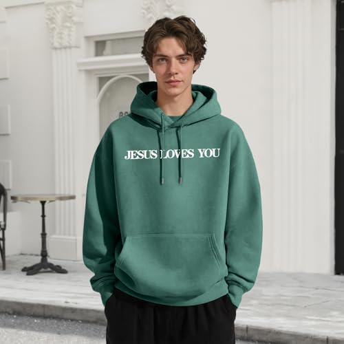 Christian Jesus Loves You Hoodies for Teen Religious Faith Sweatshirts Bible Verse Graphic Youth Hoodie - color: Green, size: X-Large