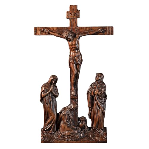 BGCOPPER Standing Crucifix Wall Cross Catholic Wooden Cross Wall Decor - color: Crucifixion Scene, size: 14"L x 8"W