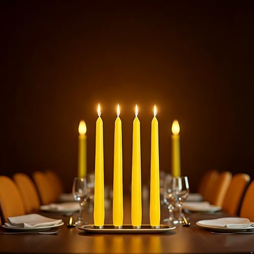 4 Pack Yellow Taper Candles丨Taper Candles 10 Inch Dripless丨Unscented & Smokeless Candlesticks Bulk丨7-8 Hours Long Burning Tall Candles丨Ideal for Christmas Weddings Parties Dinner - color: Yellow, size: 4 Pack Taper Candle