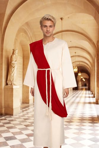 Men Christ Costume Adult Ancient Greek Robe Biblical Saint Cloak Scarf Rope - size: X-Large