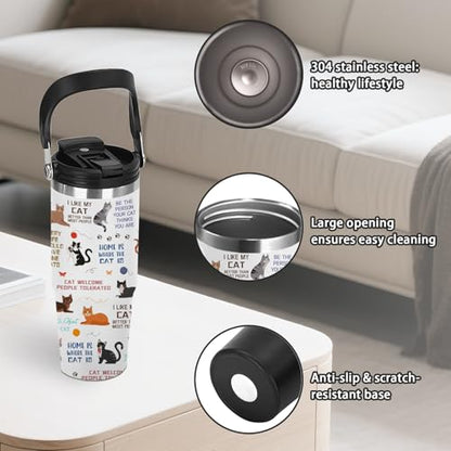 30oz Insulated Tumbler with Top Handle and Flip Straw, Gift for Cat Lovers - color: Cat1