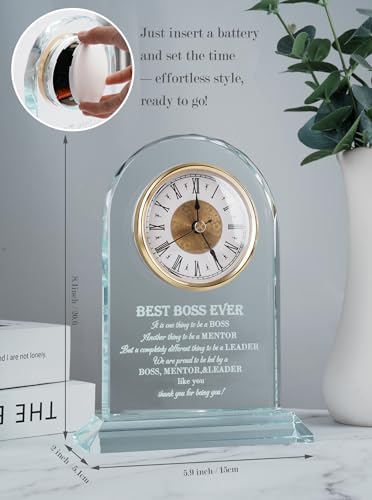 Best Boss Ever Gifts for Women & Men, Boss Day Appreciation Glass Clock - color: Boss Gift