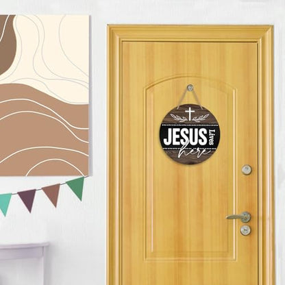 Deroro Christian Jesus Lives Here Front Door Sign, Religious Faith Cross