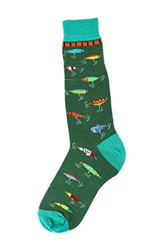 Foot Traffic Men's Outdoor-Themed Socks for Nature Lovers, Sizes 7–12 - color: Fishing Lures