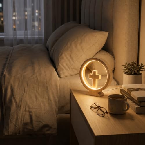 Wooden Cross Night Light, Warm Light, Dimmable