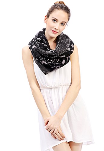 Lina & Lily Holiday Christmas Pattern Print Women's Infinity Scarf Lightweight - color: Black, Christmas