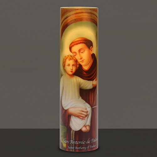 Saints Collection St. Anthony Flickering LED Prayer Candle - English & Spanish Prayers, Unique Religious Decoration for Altar, Mantle or Home - size: 1 Count, style: St Anthony