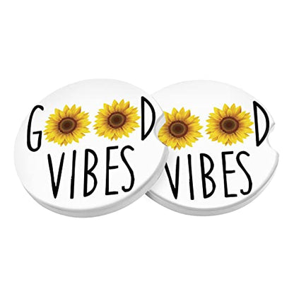 Car Coasters 2 Pack, Small 2.56" Stone Car Cupholder Absorbent Coaster Set for Women Men Drink Cup Holder Coasters (Good Vibes) - color: Good Vibes