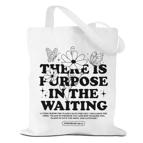 VICBOU Bible Verse Canvas Tote Bag Religious Christian Gifts for Women Men Faith Canvas Tote Reusable Grocery Bag - color: Purpose
