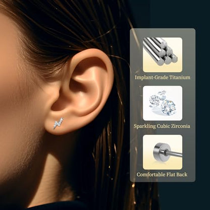 XUU 20G Flat Back Stud Earrings ASTM F136 Titanium - color: silver lightning bolt