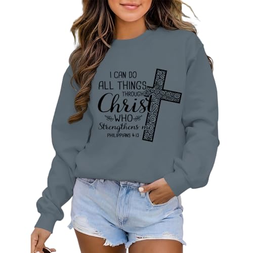 KEEVICI Christian Jesus Sweatshirts For Women Religious Bible Verse Cross Sweatshirt God Hoodie Faith Long Sleeve Shirts - color: Deep Gray, size: Small