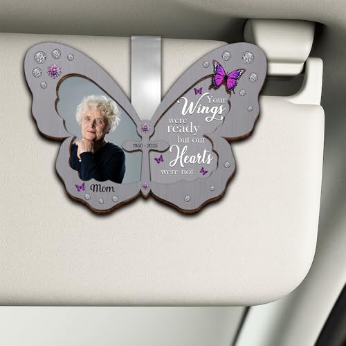 Personalized Memorial Car Visor Clip with Photo Frame – Custom in Memory Gift for Loss of Loved One for Mothers Fathers (Butterfly) - color: Butterfly