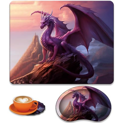 Mouse Pad 9.4"x7.9" + Wrist Support Pad + Embroidered Cup Pad Non-Slip Set, Ergonomic Mouse Wrist Support Pad, Suitable for Office/Gaming/Home Use, Purple Dragon Book - color: Purple Dragon Book