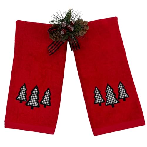 Christmas Red Guest Hand Bathroom Towels, Farmhouse Checkered Tree, 16x26" - color: Farmhouse Holiday