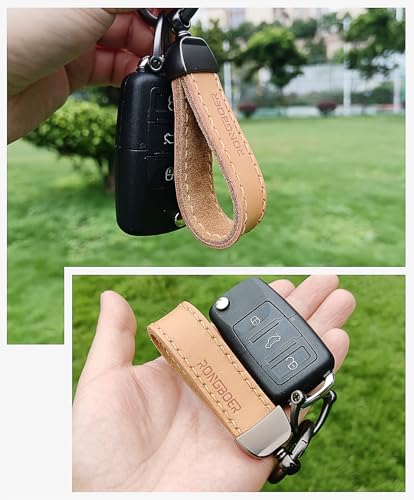 Double-Sided Cowhide Keychain for Car Keys, Vegetable-Tanned - color: Brown