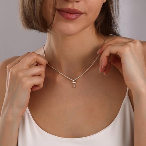 Cross Necklace for Women, Dainty 14K Gold Plated CZ Pendant - color: Silver-dainty bubble cross