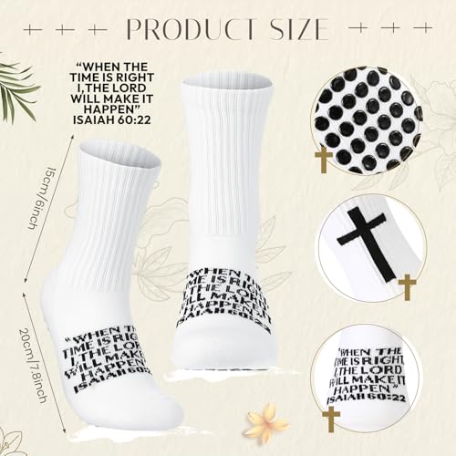 Glitopper Men's Cross Grip Soccer Socks Christian - color: White, style: Isaiah 60:22