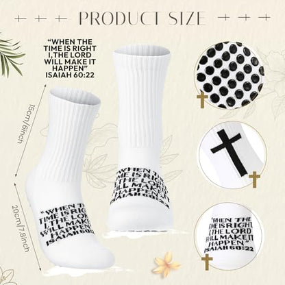 Glitopper Men's Cross Grip Soccer Socks Christian - color: White, style: Isaiah 60:22