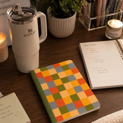Pearhead Color Block Composition Notebook — College-Ruled, 160 Pages, 7.5" x 9.75", Smooth 80 GSM Paper, Retro Checkerboard Pattern Journal for School, Office & Everyday Writing - color: Colorblock Composition Notebook