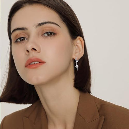 Minimalist Cross Hollow Star Dangle Drop Small Hoop Earrings Constellation Tiny Star Cartilage Huggie Earring Jewelry