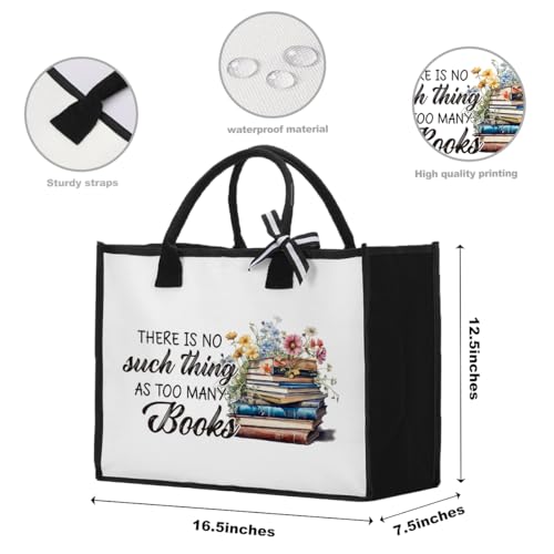 Book Tote Bag Christmas Librarian Bookish Gifts for Women Readers Book Lover - color: There is No Such Thing as Too Many Books 3