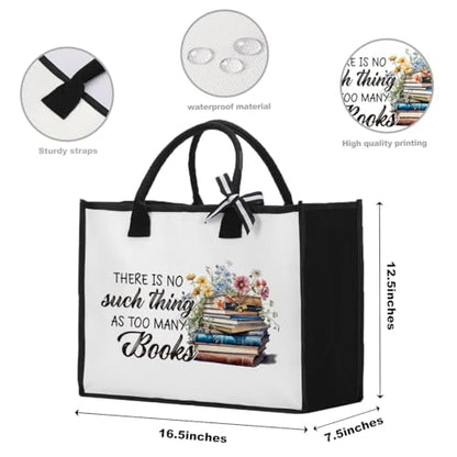 Book Tote Bag Christmas Librarian Bookish Gifts for Women Readers Book Lover - color: There is No Such Thing as Too Many Books 3