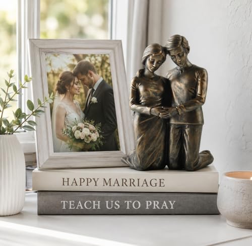 Praying Husband and Wife Kneeling Figurine – 6.25" Resin Statue, Religious Gift for Couples, Christian Home Decor, Prayer Room Accent - color: Bronze