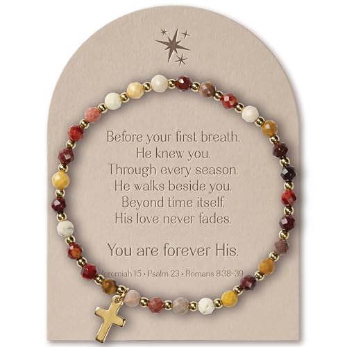 Gold Cross Bracelet for Women – Christian Bracelet with Natural Stone Beads, Gold Cross Bracelet for Women, Christian Jewelry and Spiritual Gifts, Inspirational Faith Based Religious Jewelry