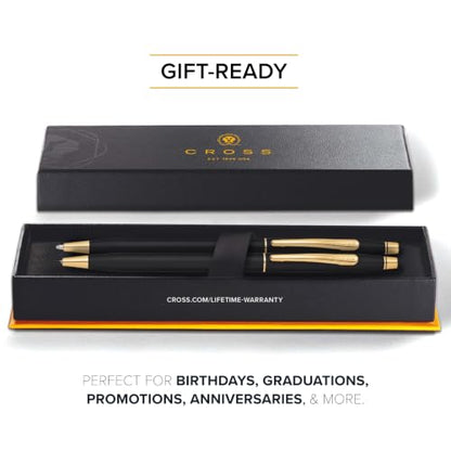 Cross Classic Century Classic Black Pen & Pencil Set, Gift-Ready - color: Black with 23KT Gold Plated