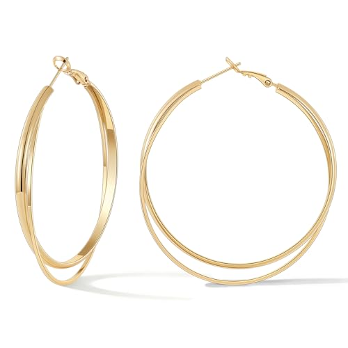 Gacimy Criss Cross Hoop Earrings for Women, 14K Gold Plated Hoops - color: Gold, size: 50mm