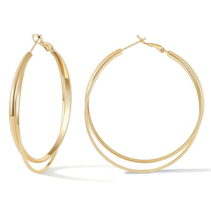 Gacimy Criss Cross Hoop Earrings for Women, 14K Gold Plated Hoops - color: Gold, size: 50mm