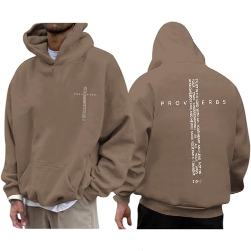 Christian Hoodies for Men Inspirational Religious Faith Cross Sweatshirts Vintage Bible Verse Graphic Hoodie Pullover - color: Coffee, size: Medium