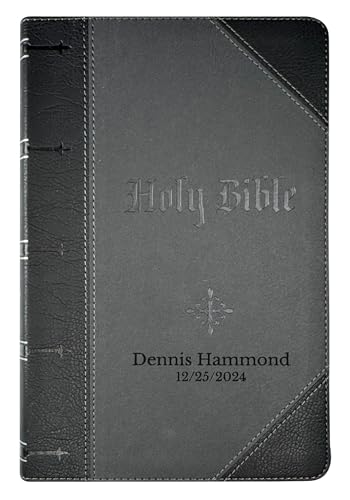 Personalized KJV Giant Print Bible King James Version Two-Tone Faux Leather Holy Bible with Custom Name Includes Up to 3 Rows of Text, Custom Gift for Christian & Religious Celebrations - color: Gray/Black | Index Tabs