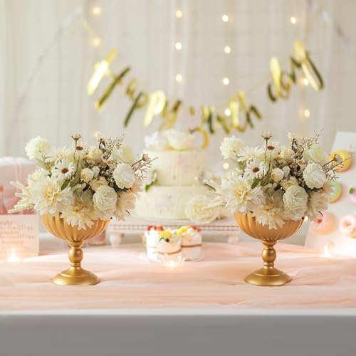 Sziqiqi Gold Urn Vase for Wedding, Tall Vases Centrepieces for Table, 2Pcs - color: Gold