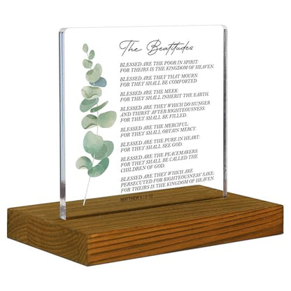 Matthew 5:3-10 The Beatitudes Bible Verse Sign, Christian Gifts, Bible Verse Plaque, Acrylic Desk Decor Sign with Wood Stand - FSA082 - style: Matthew 5:3-10