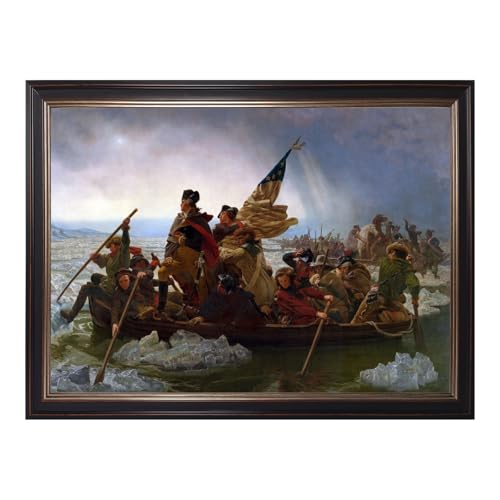 Black Framed Washington Crossing the Delaware Canvas Wall Art by Emanuel Leutze Vintage Classic Oil Paintings Reproduction Poster American Revolution War Historical Painting Home Decor 12x16inch - color: Crossing - Black Frame, size: 12"L x 16"W