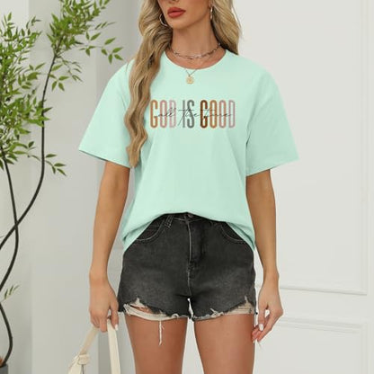 Tuislay Christian God is Good Shirt for Women Faith Jesus Shirts Bible Verse Religious Tshirts Inspirational Tees Cute Tops - color: Aqua Green, size: X-Large