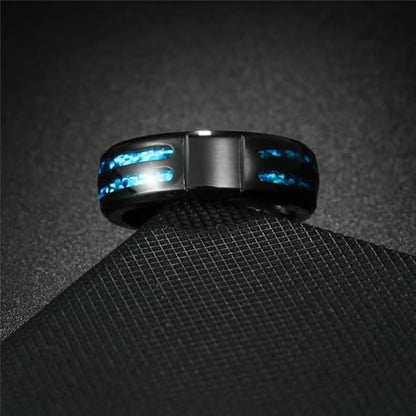 PAMTIER Unisex 8MM Inlay Blue Imitation Opal Cross Signet Ring