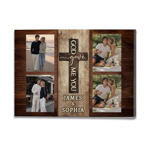 Ipplee Personalized God Gave Me You Wooden Cross Canvas Wall Art for Couple