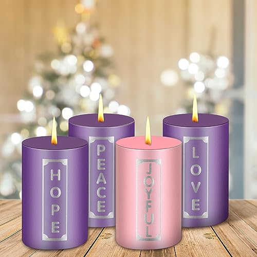 4 Pcs Advent Candles with Words Pillar Christmas Advent Candle 2 x 3 Inch - size: 2 x 3'', style: Cylinder
