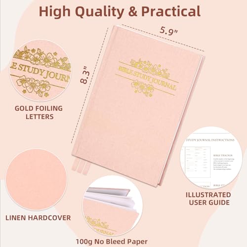 XKDOUS Linen 8.6" Bible Study Journal, Bible Notebook for Women, Pink - color: Linen Pink
