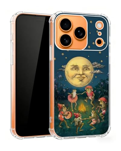 Hippie Moon and Dancing Frogs Phone Case Compatible with iPhone 17 Pro Max, Toads Concert Bonfire Party Phone Cover for iPhone 17 Pro Max, Trendy TPU Bumper Phone Cover Case - color: Frogs Party