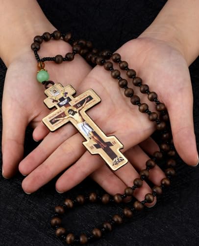 COTTVOTT Wood Rosary Beads Cross Necklace Men Prayer Eastern Orthodox Crucifix Jesus Pendant Necklace - color: color-3